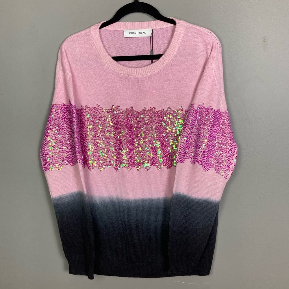 NWT Prabal Gurung sequin-embellished ombre cashmere wool sweater pink size large